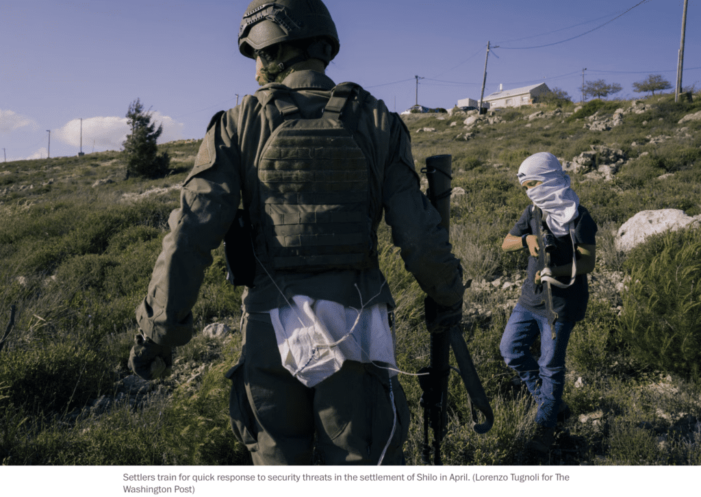 Washington Post — A juvenile Israeli settler carries a large gun that looks like it is not a toy in Palestine